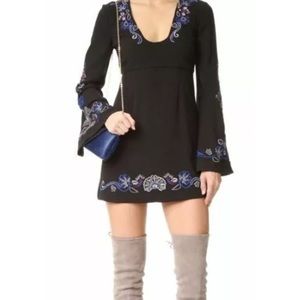 Free People Size 0 Black Comb Dress Bell Sleeves